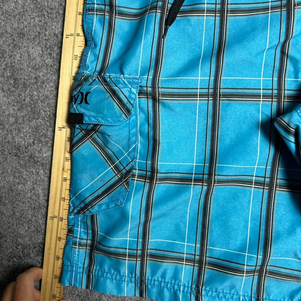 Hurley Plaid Board Shorts Blue Black Checkered Skater Surf Trunks Size 32